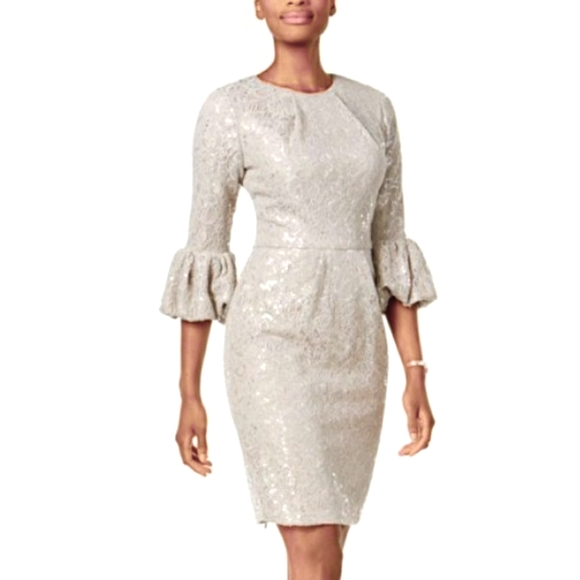 Betsy & Adam Dresses & Skirts - Betsey & Adams grey silver flair sleeve dress 12